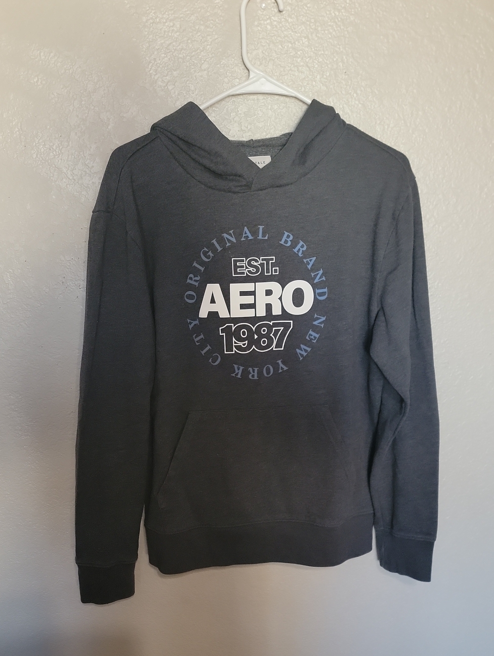 Aeropostale Charcoal Gray Hooded Sweatshirt with White & Light Blue Logo
